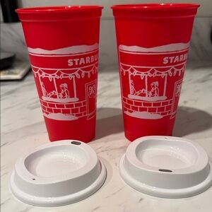 Starbucks Festive Red Cups with White Lids
